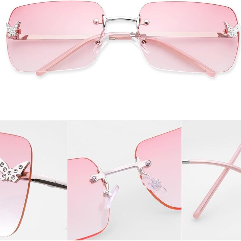 Rectangle Y2K Sunglasses Women Men Frameless UV400 Tinted Shades Butterfly - Picture 6 of 7